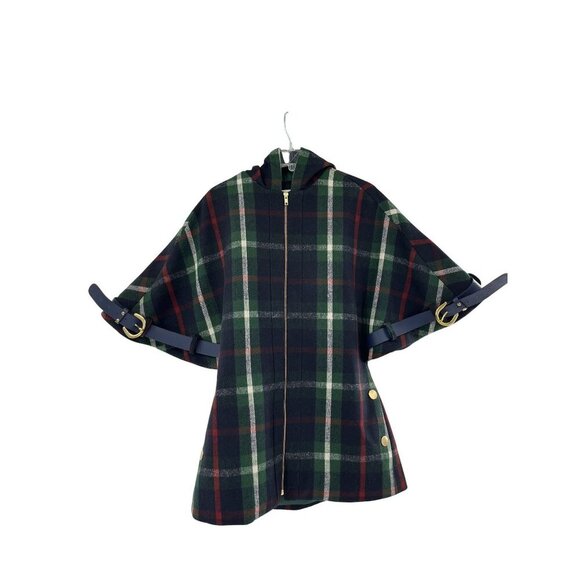 Anthropologie Mädchen Plaid Hooded Cape Constitutional Coat Leather Belt Size S - Picture 1 of 9